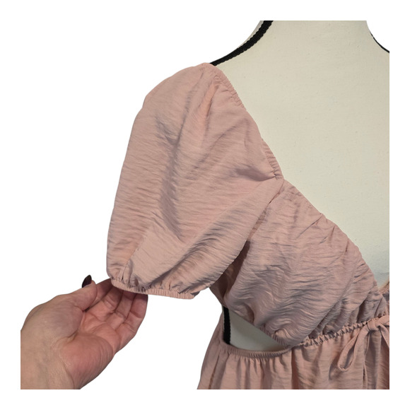 Love Tree Sundress Womens Size Small Pink Puff Sleeve Cutout Mini Coquette - Picture 4 of 11